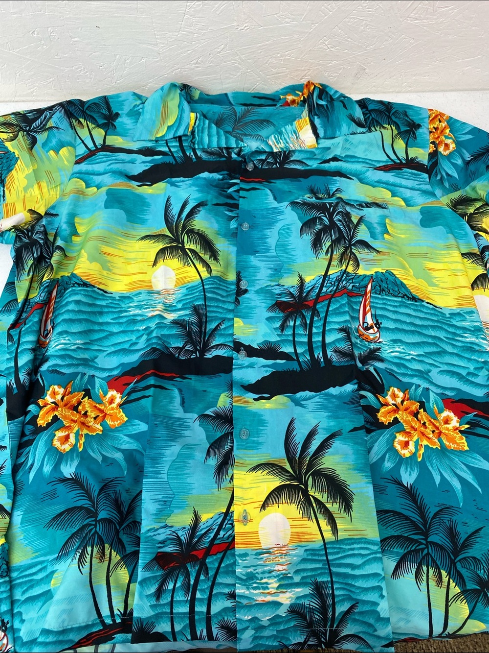 Amazon Turquoise Blue Tropical Hawaiian Button-Down Shirt